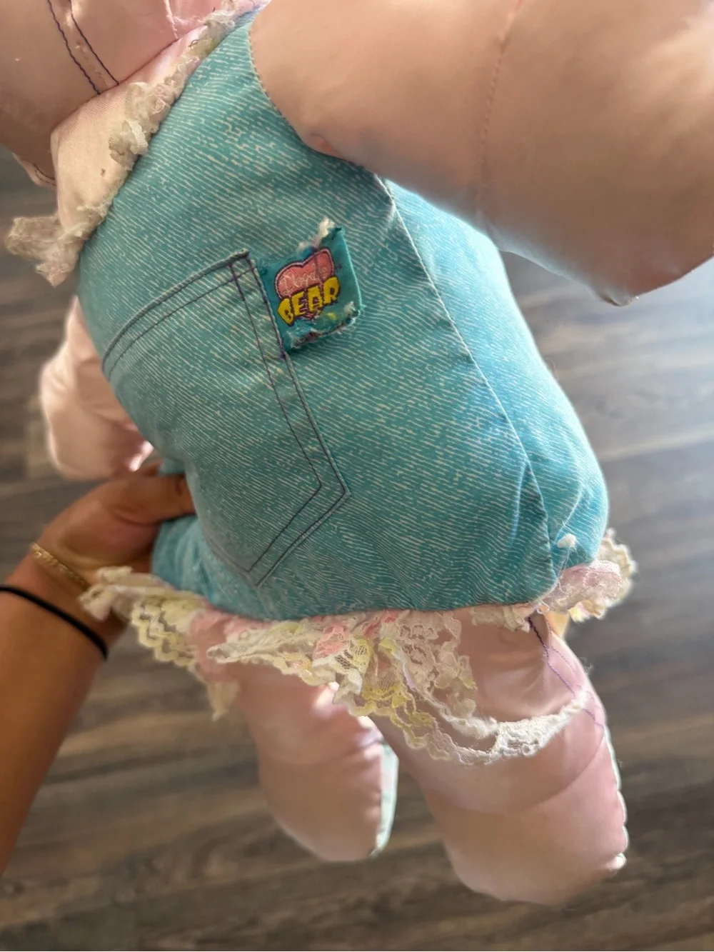 Plush Pink Bear in Blue Dress Stuffed Toy - Kids Plush Doll